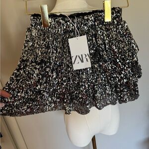 Zara Girls Black and Silver Sequin Skirt